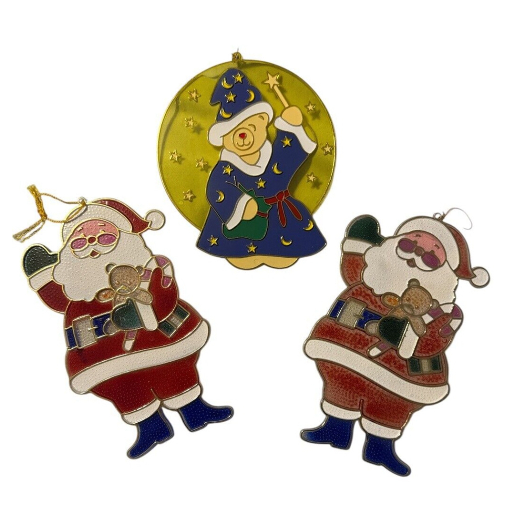 Vintage J.S.N.Y. Christmas Plastic Stained Glass Suncatcher Ornaments Bundle 10”
